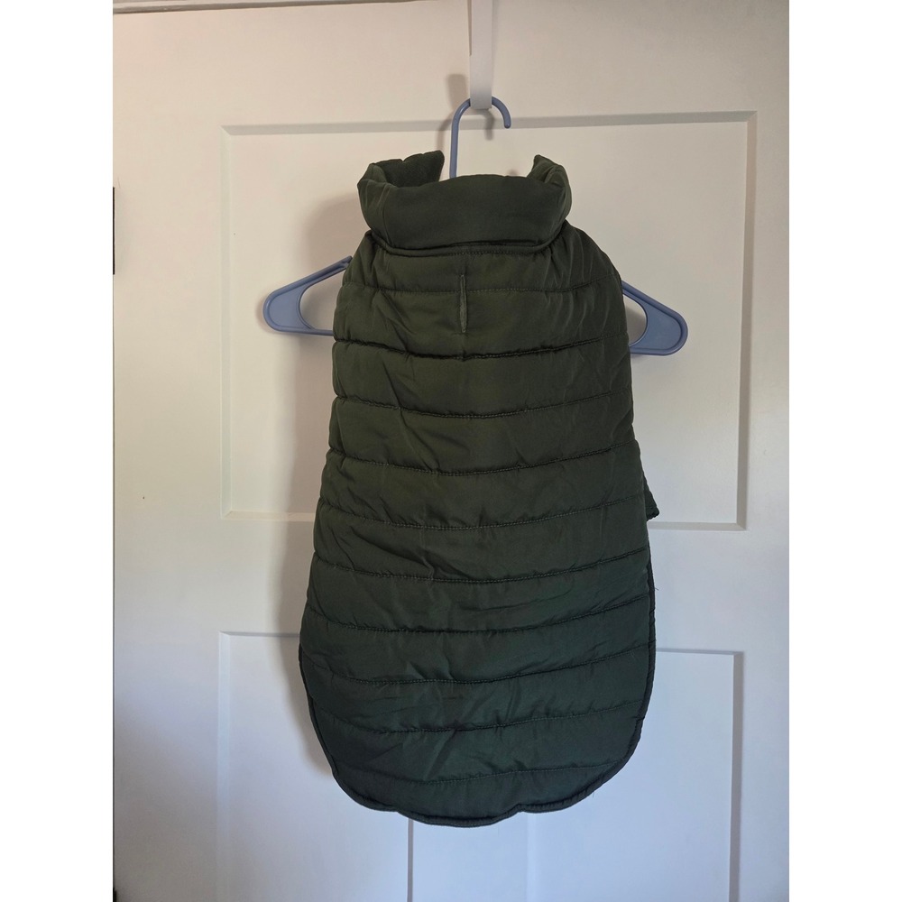 Olive Green Quilted Puffer Dog Vest Fleece Lined Pet Coat with Leash Portal